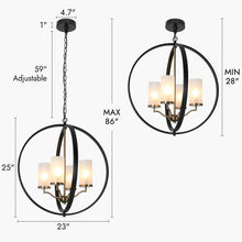 Gtuoee 4-Light 23" Modern Black Chandelier, Metal Frame Globe