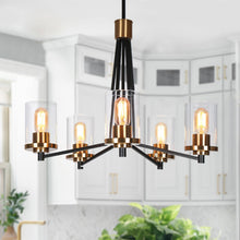 Carrots 5-Light 25" Modern Black and Brass Chandelier, Cylinder