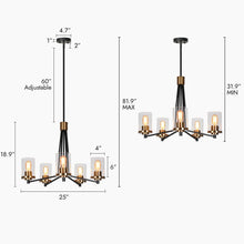 Carrots 5-Light 25" Modern Black and Brass Chandelier, Cylinder