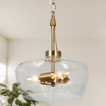 Dendrocnide 3-Light 12" Modern Brass Chandelier, Clear Glass Drum