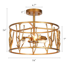 Honjozoing 3-Light Small Gold Semi-Flush-Mount Light