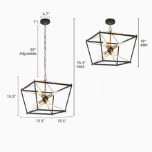 Odelette 6-Light 15.5" Modern Black Chandelier, Geometric Square