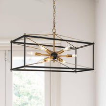 Odelette 8-Light 26" Modern Black and Brass Chandelier, Rectangle