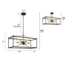 Odelette 8-Light 26" Modern Black and Brass Chandelier, Rectangle