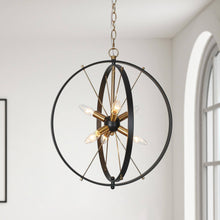 Odelette 6-Light 18" Modern Black Chandelier, Metal Frame Globe