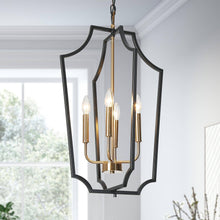 Vicuna 4-Light 15.5" Modern Brass Chandelier, Hollow Frame Lantern