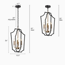 Vicuna 4-Light 15.5" Modern Brass Chandelier, Hollow Frame Lantern