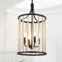 Tatsoi 4-Light 13" Coastal Brown and White Chandelier, Wood Beads