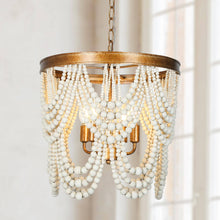 Amaranth 4-Light 16" Coastal Gold Chandelier, Wood Beads