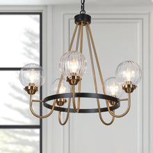 Aroseniss 5-Light 22" Modern Black&Brass Chandelier, Wagon Wheel