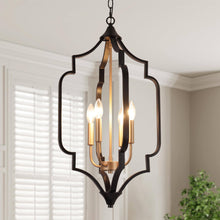 Bratvcuo 4-Light 15" Modern Black and Gold Chandelier, Geometric