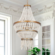 Citeaka 3-Light 17" Coastal Gold Chandelier, White Wood Beads