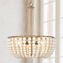 Amaranth 3-Light 16" Coastal Gold Chandelier, Wood Beads