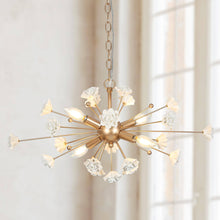 Arianiser 4-Light 25¡° Modern Art Gold Chandelier, Ceramic Flowers