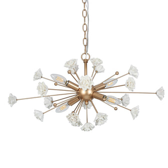 Arianiser 4-Light 25¡° Modern Art Gold Chandelier, Ceramic Flowers