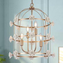 Arianiser 4-Light 16"Art Ceramic Gold Chandelier, Metal Frame Cage