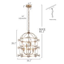 Arianiser 4-Light 16"Art Ceramic Gold Chandelier, Metal Frame Cage