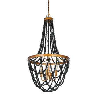 Mushrooms 4-Light 18" Coastal Brushed Black Chandelier, Wood Beads