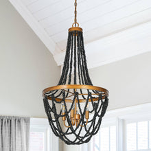 Mushrooms 4-Light 18" Coastal Brushed Black Chandelier, Wood Beads