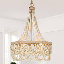 Mitzvah 3-Light 20" Coastal Wood Chandelier, Wood Beads