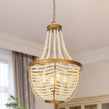 Chodober 4-Light 16.5" Coastal Gold Chandelier, White Wood beads