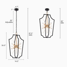 Vicuna 6-Light 14.5" Modern Black Chandelier, Hollow Frame Lantern