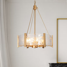 Rflnesiw 6-Light 19.5" Modern Textured Glass Gold Chandelier, Drum