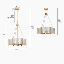 Rflnesiw 6-Light 19.5" Modern Textured Glass Gold Chandelier, Drum