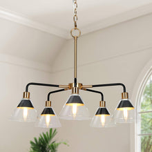 Moolidish 5-Light 23.5" Modern Cone Glass Black Chandelier, Radial