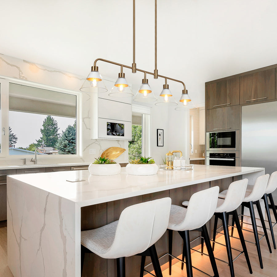 LNC Jay 5-Light 35.5-in White&Gold Modern Linear Kitchen Island