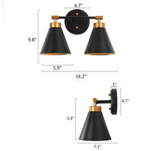 Tourmaline 2-Light Black and Brass Vanity Light