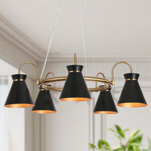 Noah 5-Light 29" Modern Black Cone Chandelier, Wagon Wheel