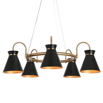 Noah 5-Light 29" Modern Black Cone Chandelier, Wagon Wheel