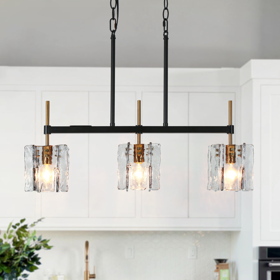 LNC Echonalyri 3-Light Black&Brass Modern Linear Kitchen Island