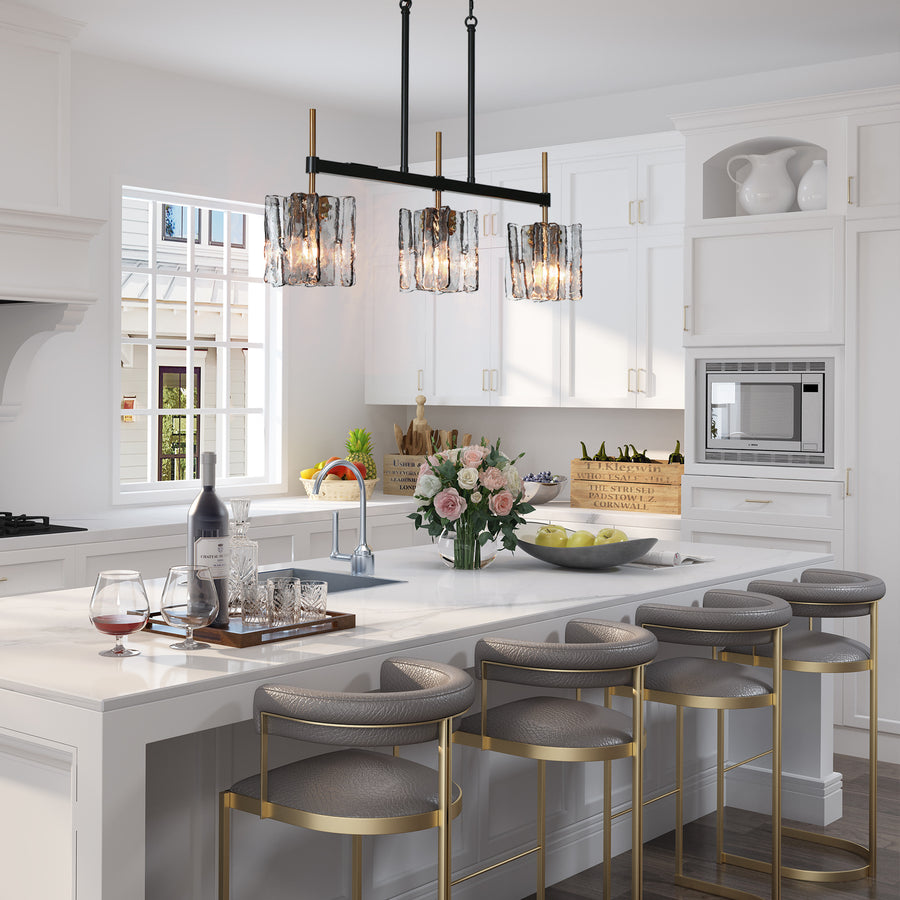 LNC Echonalyri 3-Light Black&Brass Modern Linear Kitchen Island