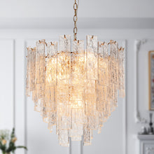 Engaveric 8-Light 20.5" Modern Brass Chandelier, Textured Glass