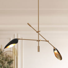 Toltehcwe 2-Light 57.5" Modern Black and Brass Chandelier, Sputnik