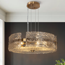 Froebon 4-Light 18" Modern Gold Chandelier, Drum, Textured Glass