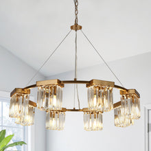 Labradorite 8-Light 31.5" Modern Brass Crystal Chandelier, Wagon Wheel