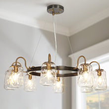 Erharting 8-Light 33" Modern Brass Chandelier, Wagon Wheel, Jar