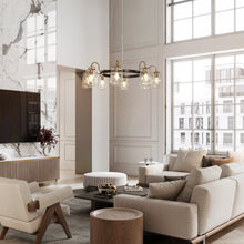 Erharting 8-Light 33" Modern Brass Chandelier, Wagon Wheel, Jar