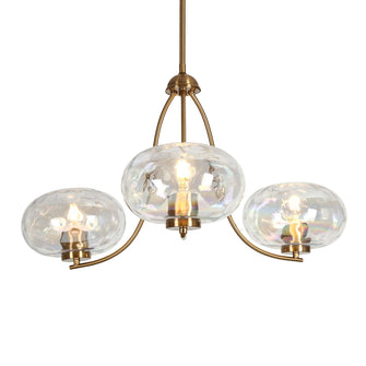 Chrysaorican 3-Light 31" Gold Chandelier, Iridescent Glass Globe