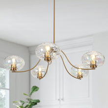 Chrysaorican 5-Light 41.5" Gold Chandelier, Iridescent Glass Globe