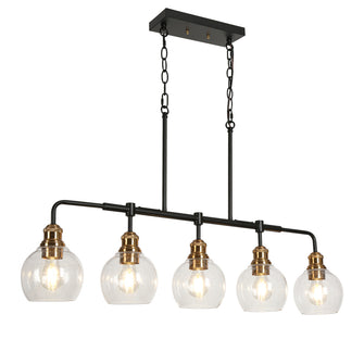 Ruwaetoy 5-Light 39-in Black Modern Linear Kitchen Island Light with Seeded Glass