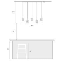Everardgeon 5-Light 42.5-in Brass Modern Cluster Kitchen Island Light with Textured Glass