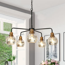 Amiyonidal 5-Light 28" Modern Black Chandelier, Mercury Glass