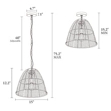 Holophankton 1-Light 15" Farmhosue Asian Rattan Pendant Light Fixtures