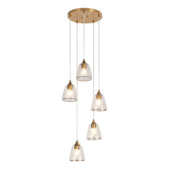 Dolohovstrout 5-Light 14"Brass Chandelier, Cluster, Textured Glass