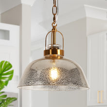 Swarajism 1-Light 11" Brass Modern Crackled Glass Pendant Light Fixtures