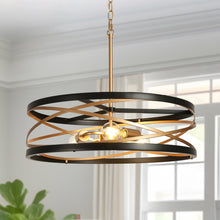 Cartlann 3-Light 22" Modern Black and Brass Chandelier, Spiral